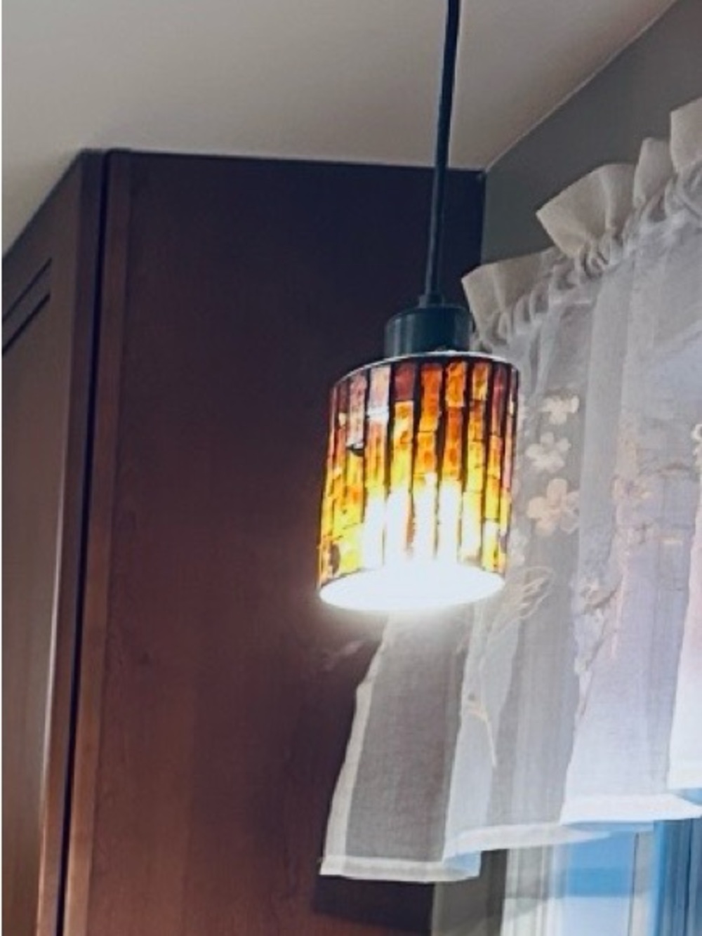 2 complete Stained Glass Pendant Light - Amber Mosaic Shade